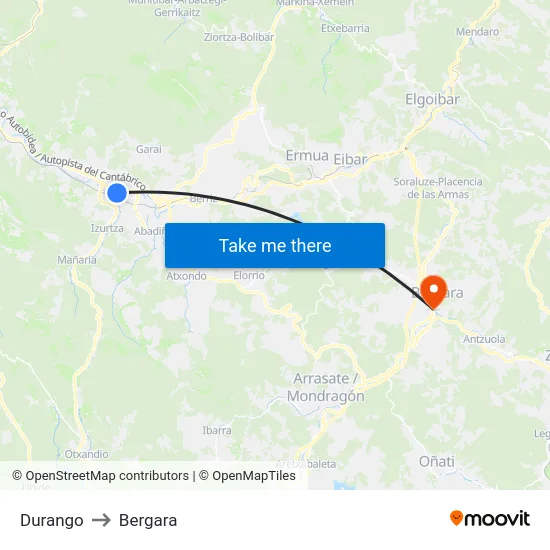 Durango to Bergara map