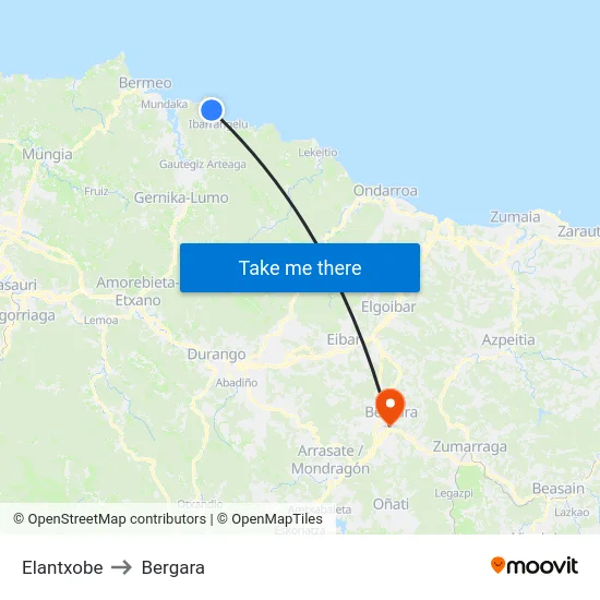 Elantxobe to Bergara map