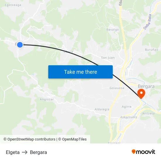 Elgeta to Bergara map