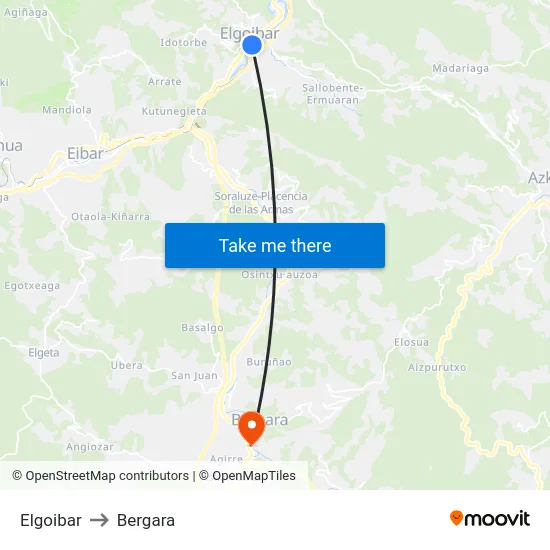 Elgoibar to Bergara map