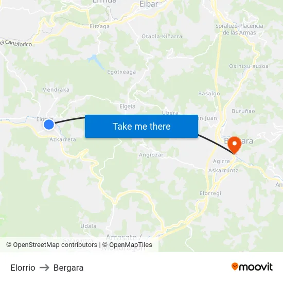 Elorrio to Bergara map