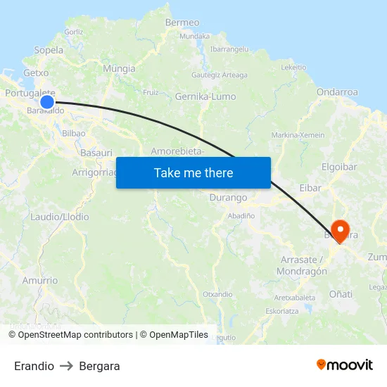 Erandio to Bergara map