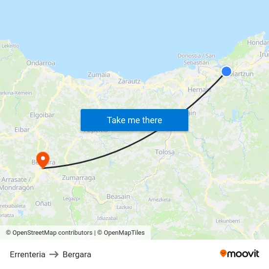 Errenteria to Bergara map