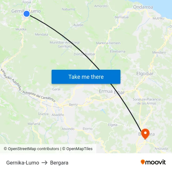 Gernika-Lumo to Bergara map