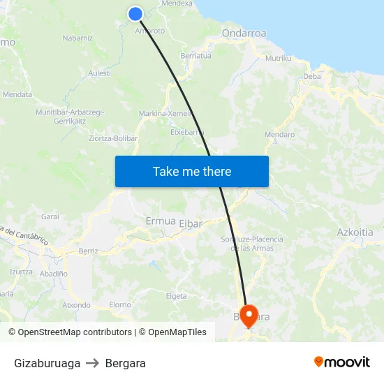 Gizaburuaga to Bergara map