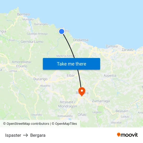 Ispaster to Bergara map