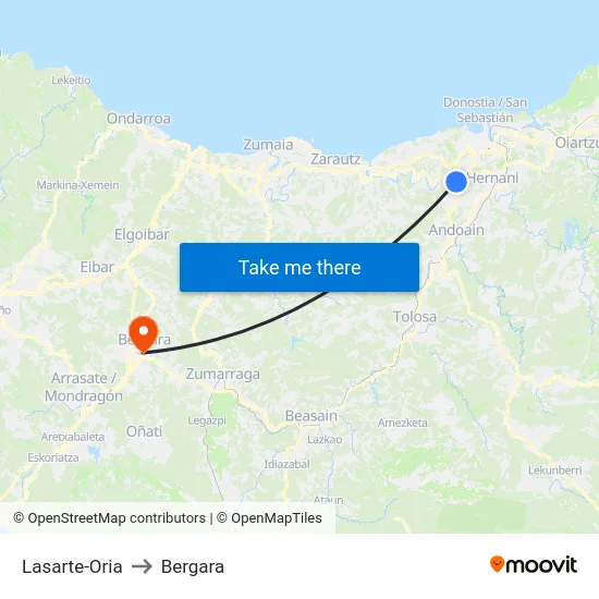 Lasarte-Oria to Bergara map