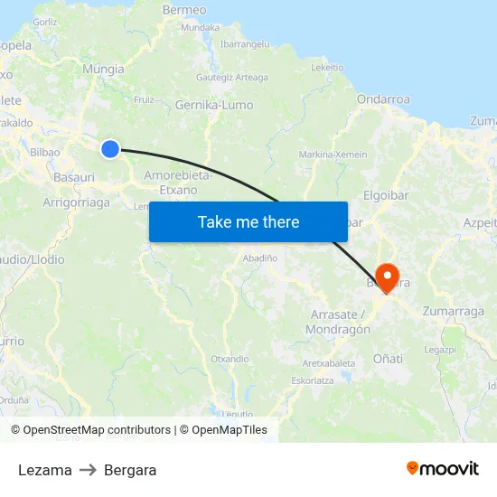 Lezama to Bergara map