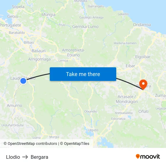 Llodio to Bergara map