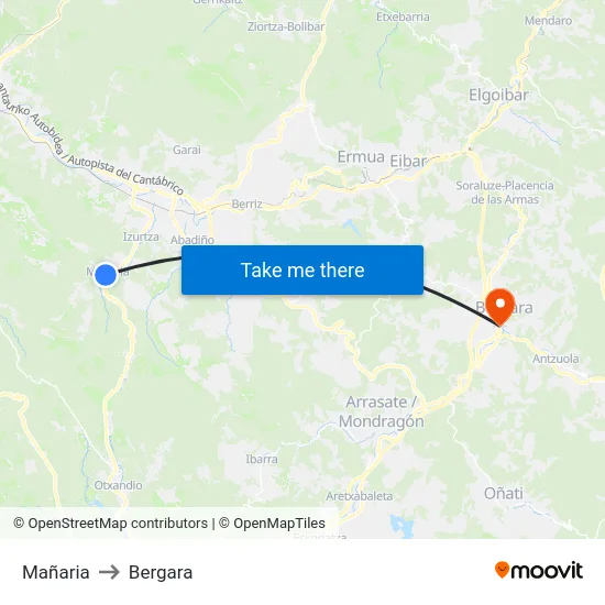 Mañaria to Bergara map