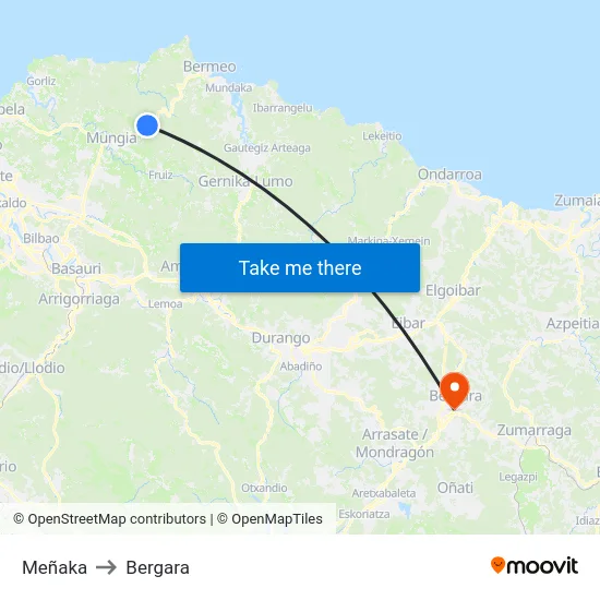 Meñaka to Bergara map