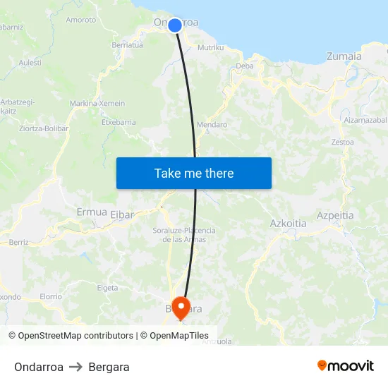 Ondarroa to Bergara map