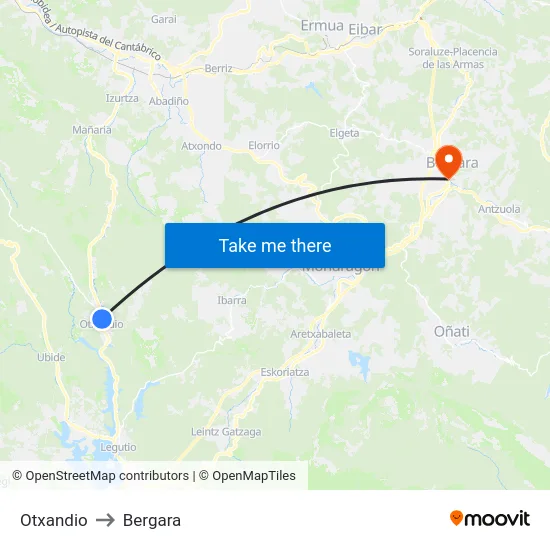 Otxandio to Bergara map