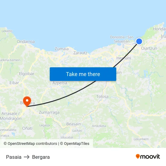 Pasaia to Bergara map