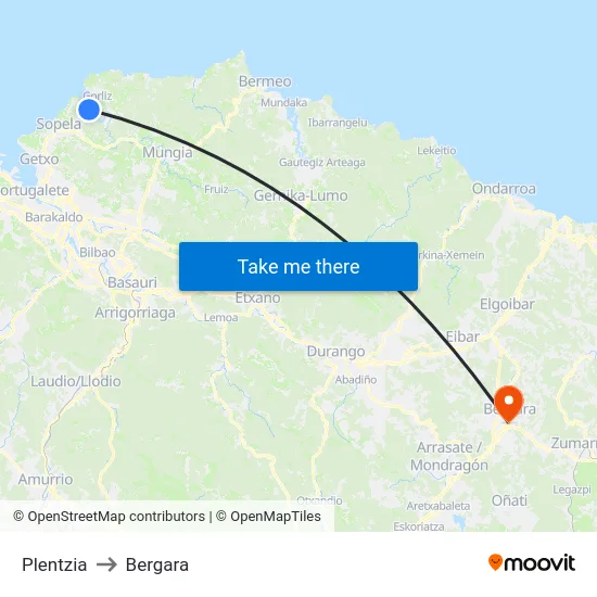 Plentzia to Bergara map