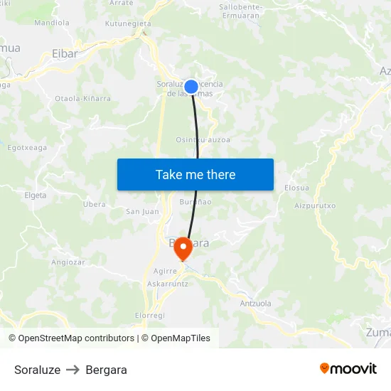 Soraluze to Bergara map