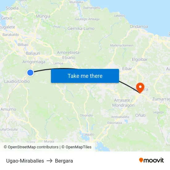 Ugao-Miraballes to Bergara map