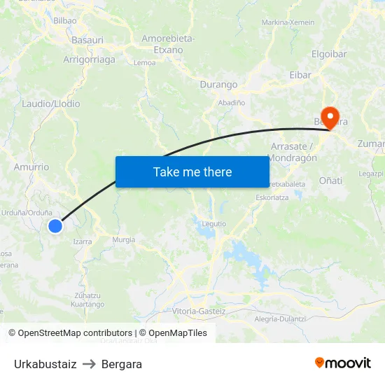 Urkabustaiz to Bergara map