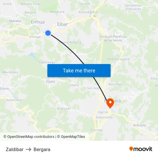 Zaldibar to Bergara map