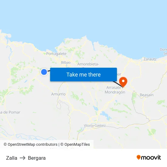 Zalla to Bergara map