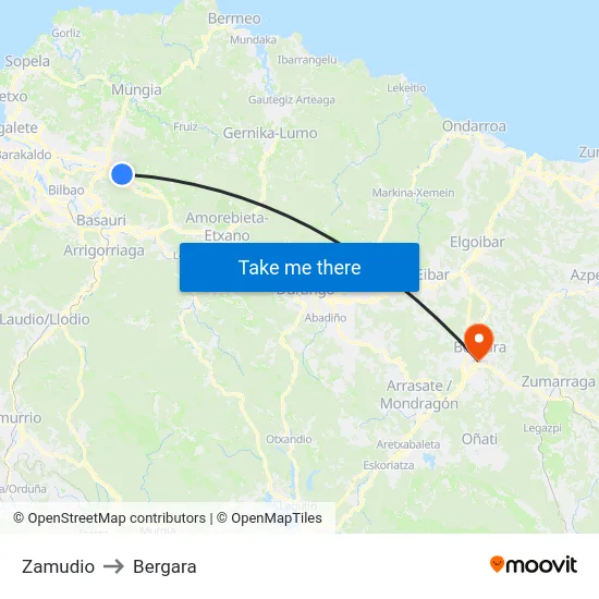 Zamudio to Bergara map