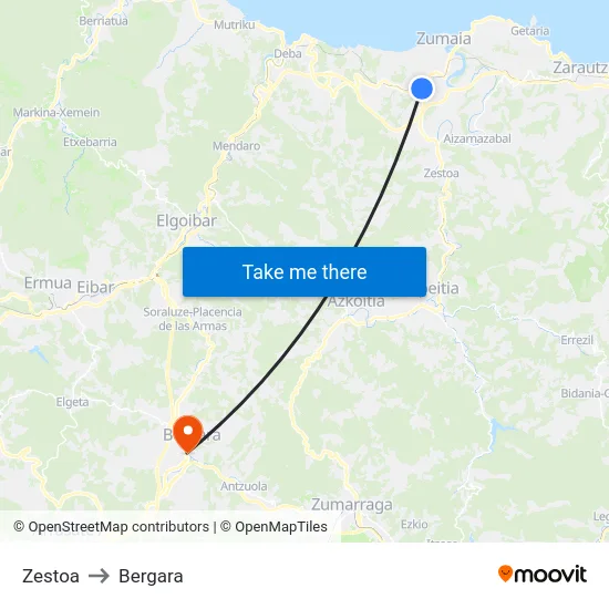 Zestoa to Bergara map