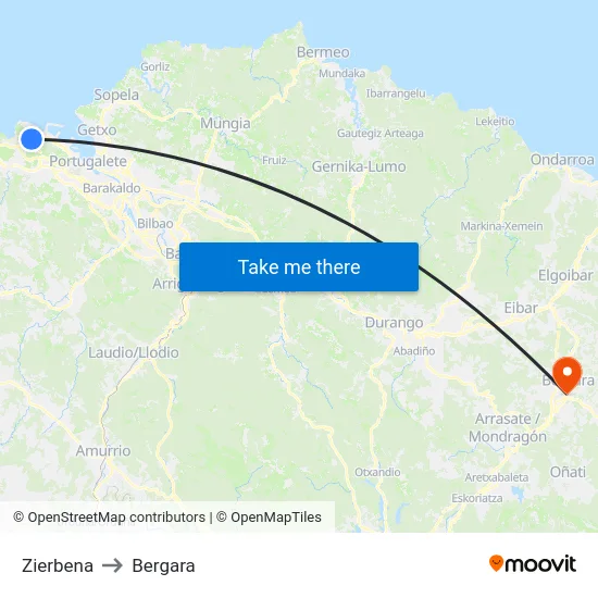 Zierbena to Bergara map