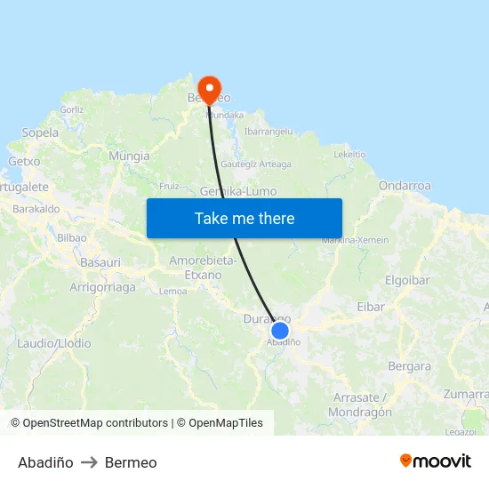 Abadiño to Bermeo map