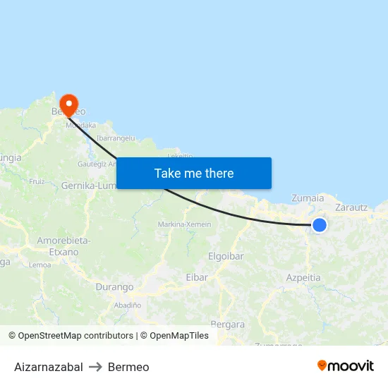 Aizarnazabal to Bermeo map