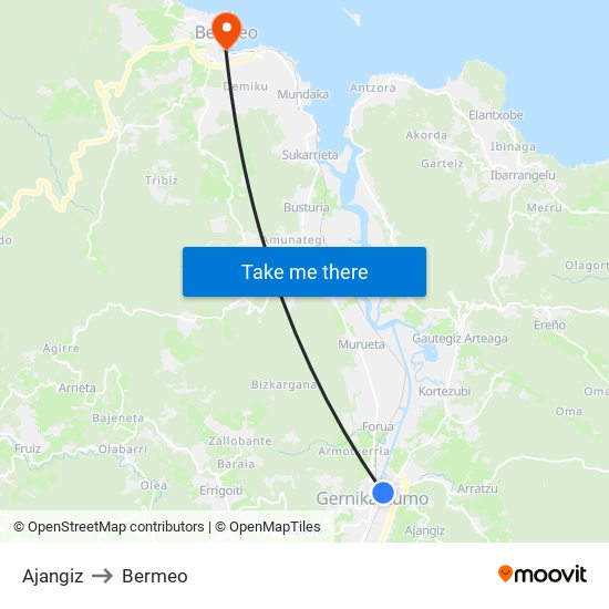 Ajangiz to Bermeo map