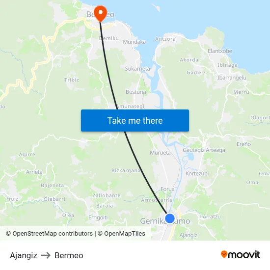 Ajangiz to Bermeo map