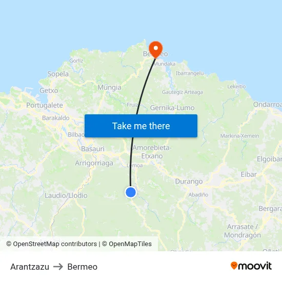 Arantzazu to Bermeo map
