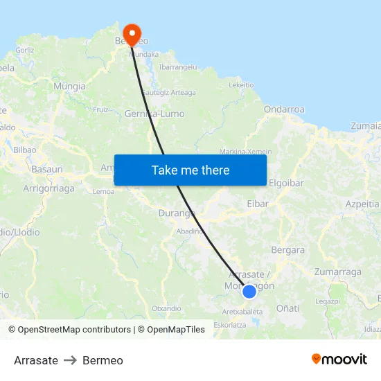 Arrasate to Bermeo map