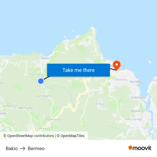 Bakio to Bermeo map