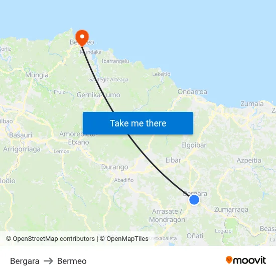 Bergara to Bermeo map