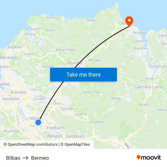 Bilbao to Bermeo map