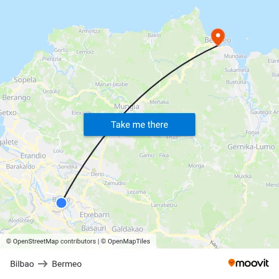 Bilbao to Bermeo map