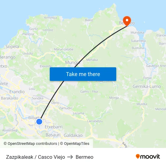 Zazpikaleak / Casco Viejo to Bermeo map