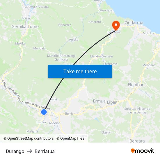 Durango to Berriatua map