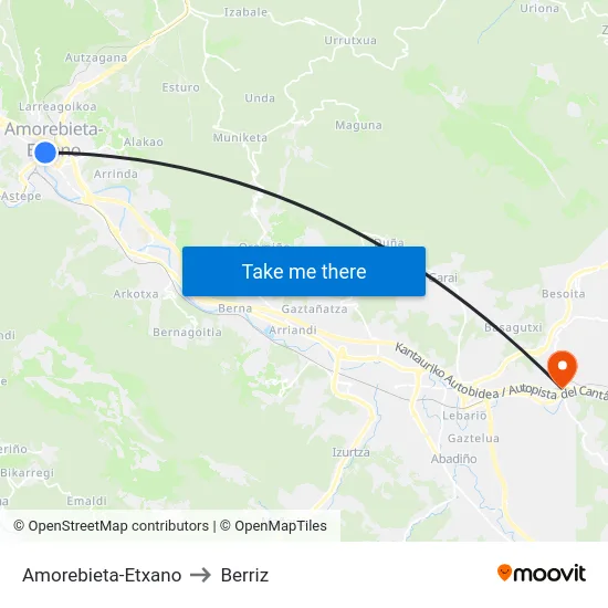 Amorebieta-Etxano to Berriz map