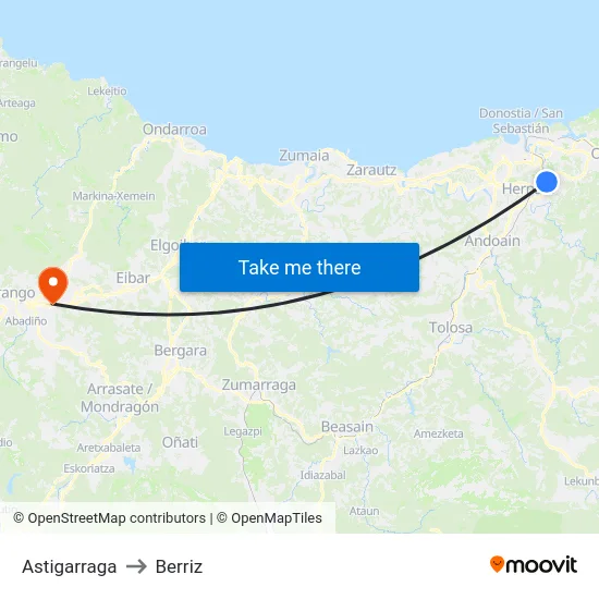 Astigarraga to Berriz map