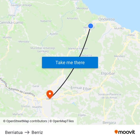 Berriatua to Berriz map