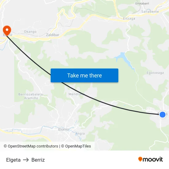 Elgeta to Berriz map
