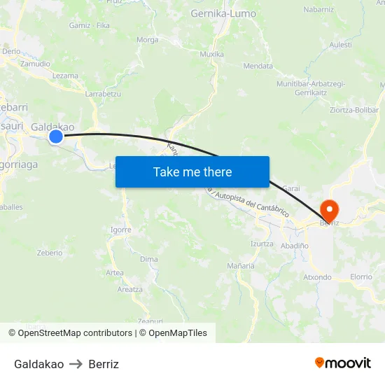 Galdakao to Berriz map