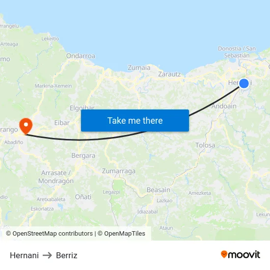 Hernani to Berriz map