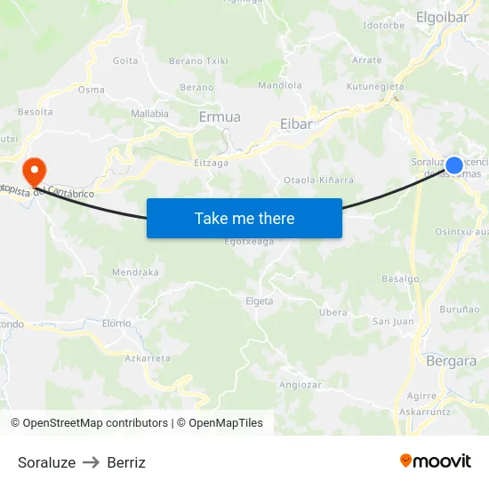Soraluze to Berriz map