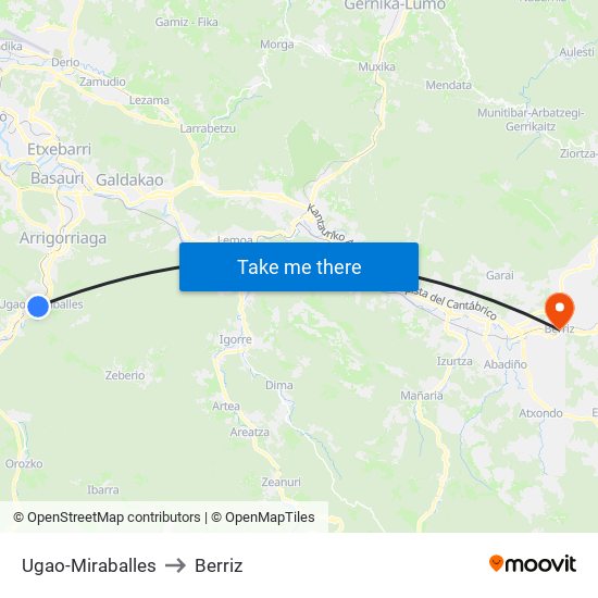 Ugao-Miraballes to Berriz map