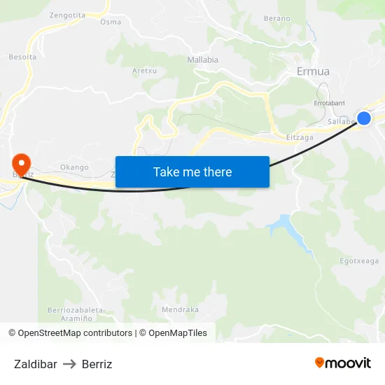 Zaldibar to Berriz map