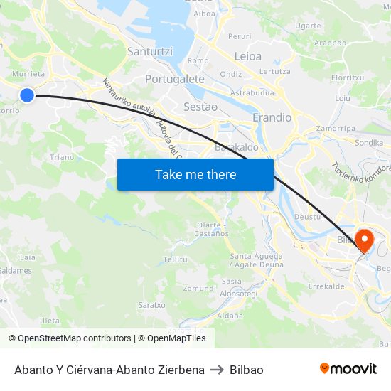 Abanto Y Ciérvana-Abanto Zierbena to Bilbao map