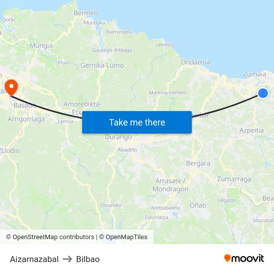 Aizarnazabal to Bilbao map